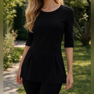 Ann Taylor Black Textured Tunic Top | Minimal Workwear Chic | XS